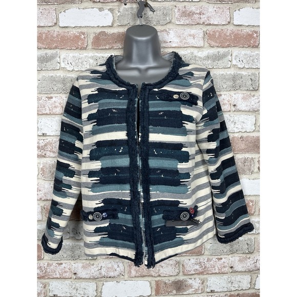 Desigual Jackets & Blazers - Desigual Women's Jacket Blue/White Cotton Hook&Eye Closure Size L